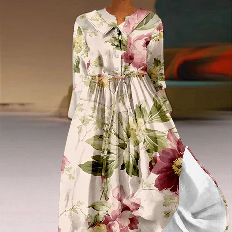 Jitske | Floral Print Button Front Midi Dress