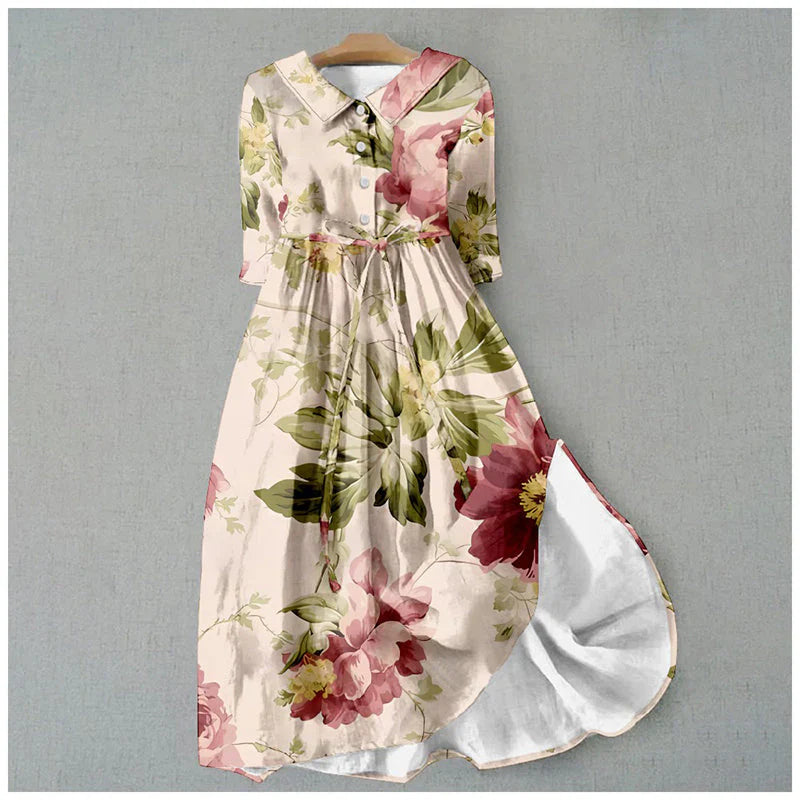 Jitske | Floral Print Button Front Midi Dress