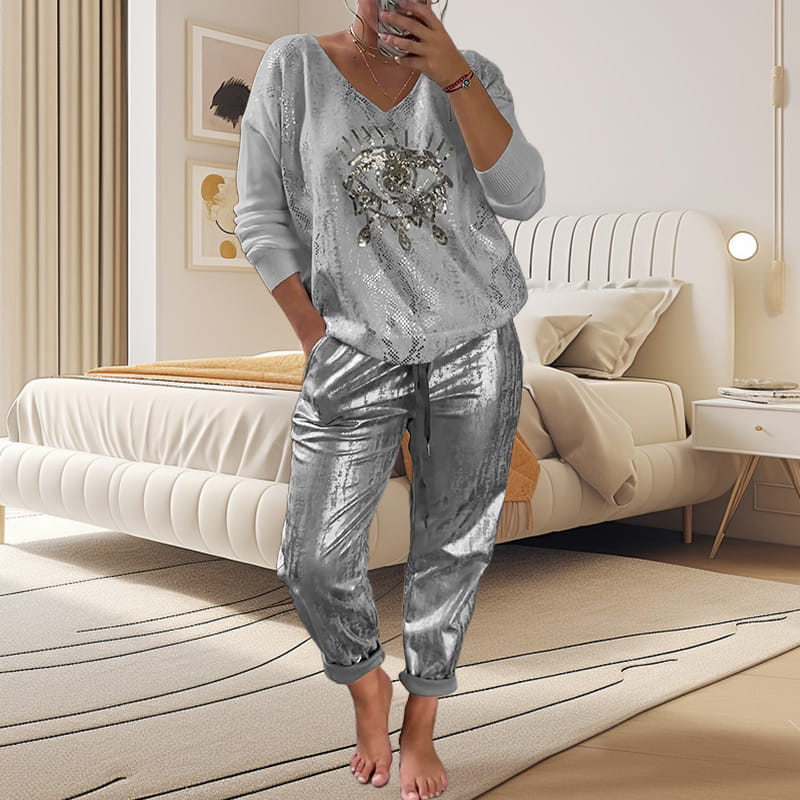 Ashley | Two-Piece Sequin Eye Top and Trousers