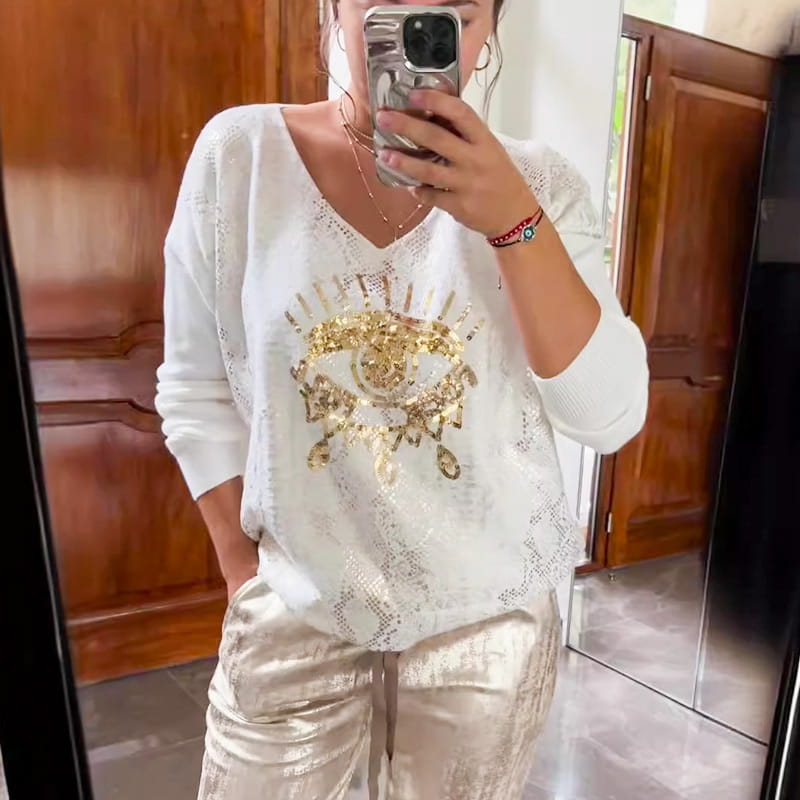 Ashley | Two-Piece Sequin Eye Top and Trousers