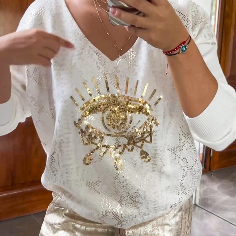 Ashley | Two-Piece Sequin Eye Top and Trousers
