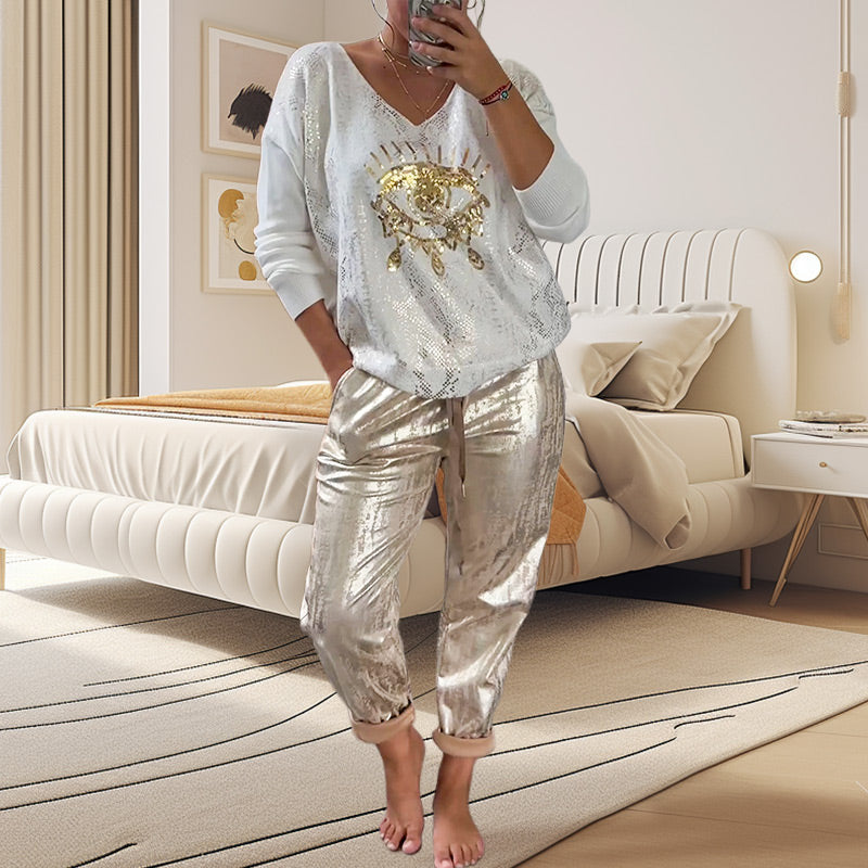 Ashley | Two-Piece Sequin Eye Top and Trousers