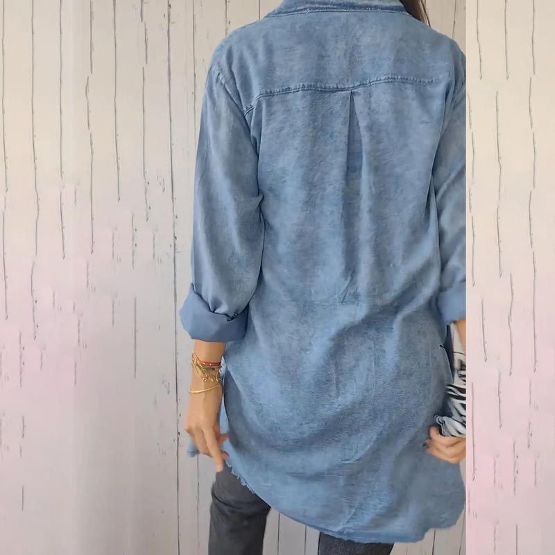 Christiane | Longline Button Front Denim-Style Shirt Jacket