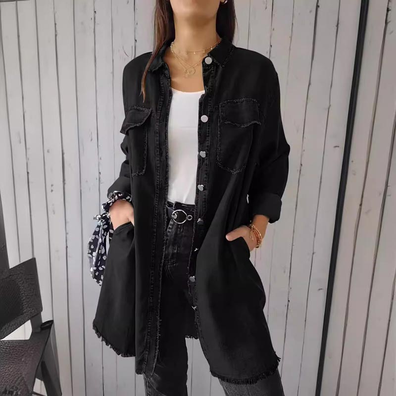 Christiane | Longline Button Front Denim-Style Shirt Jacket