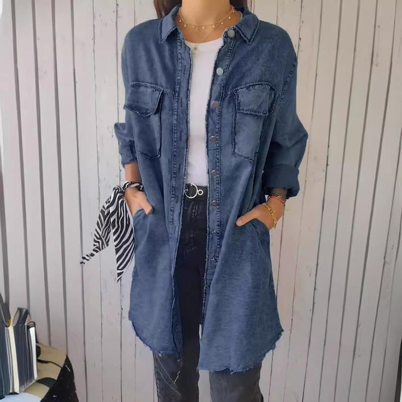Christiane | Longline Button Front Denim-Style Shirt Jacket