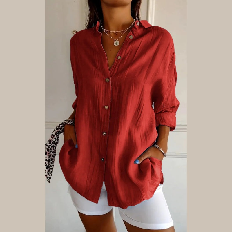 Virgie - Long Sleeve Button Front Pocket Shirt