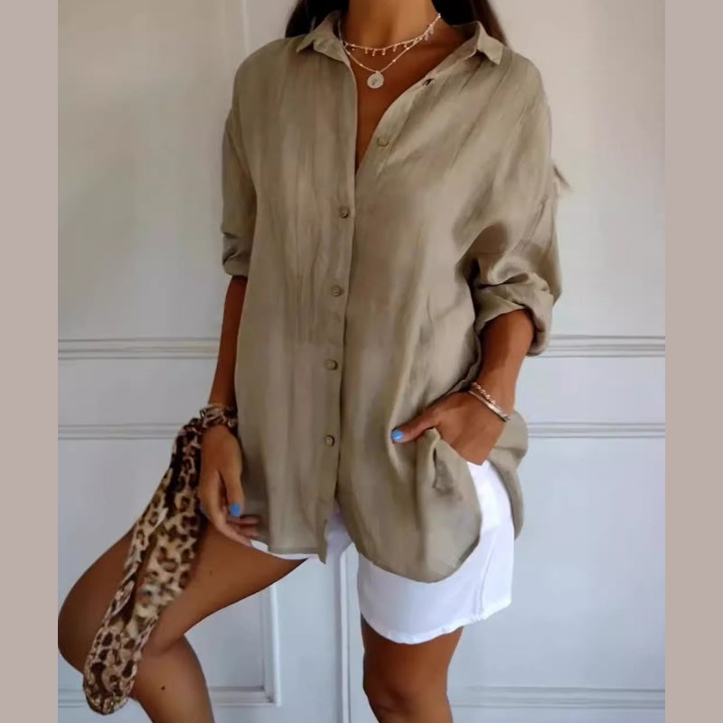 Virgie - Long Sleeve Button Front Pocket Shirt