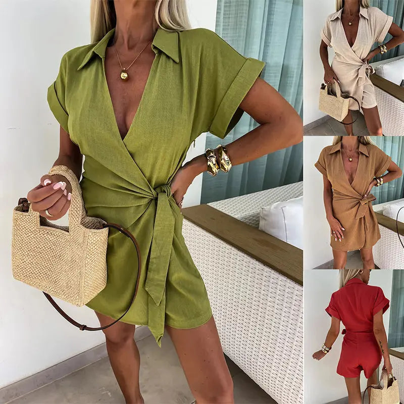 Harmke | Wrap Front Short Sleeve Playsuit