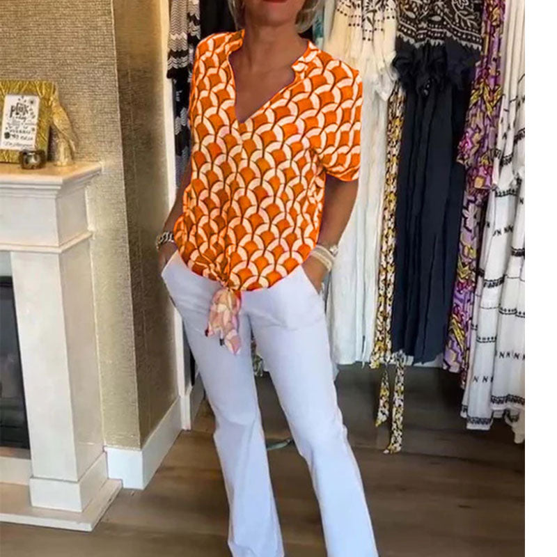 Naskia | Blouse Geometric Print Short Sleeve Top