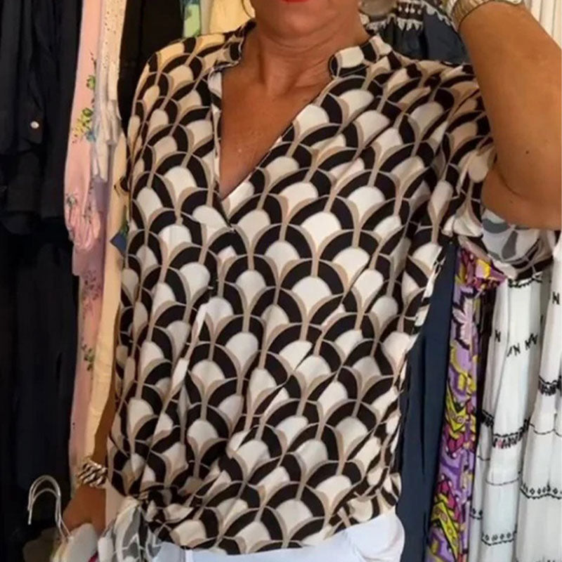 Naskia | Blouse Geometric Print Short Sleeve Top