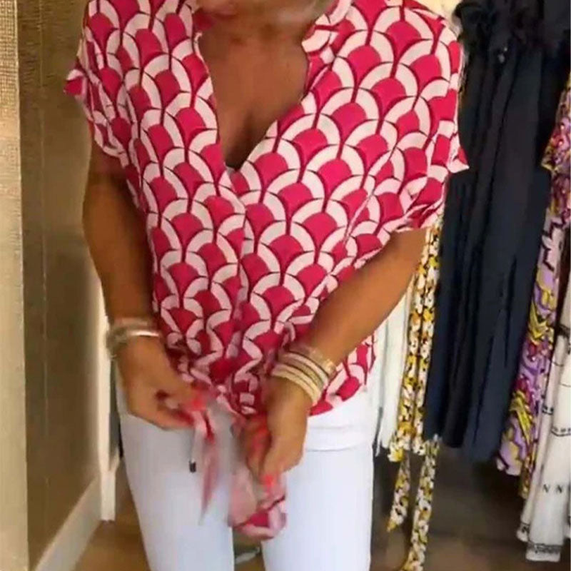 Naskia | Blouse Geometric Print Short Sleeve Top