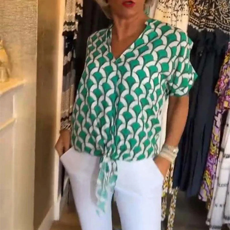 Naskia | Blouse Geometric Print Short Sleeve Top