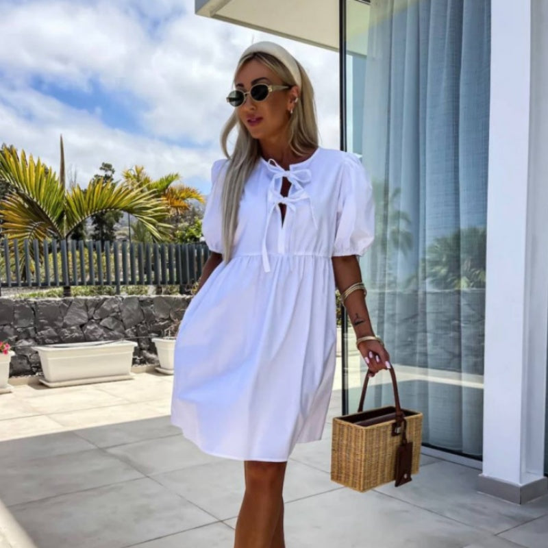 Oana | Bow Tie Puff Sleeve Smock Dress