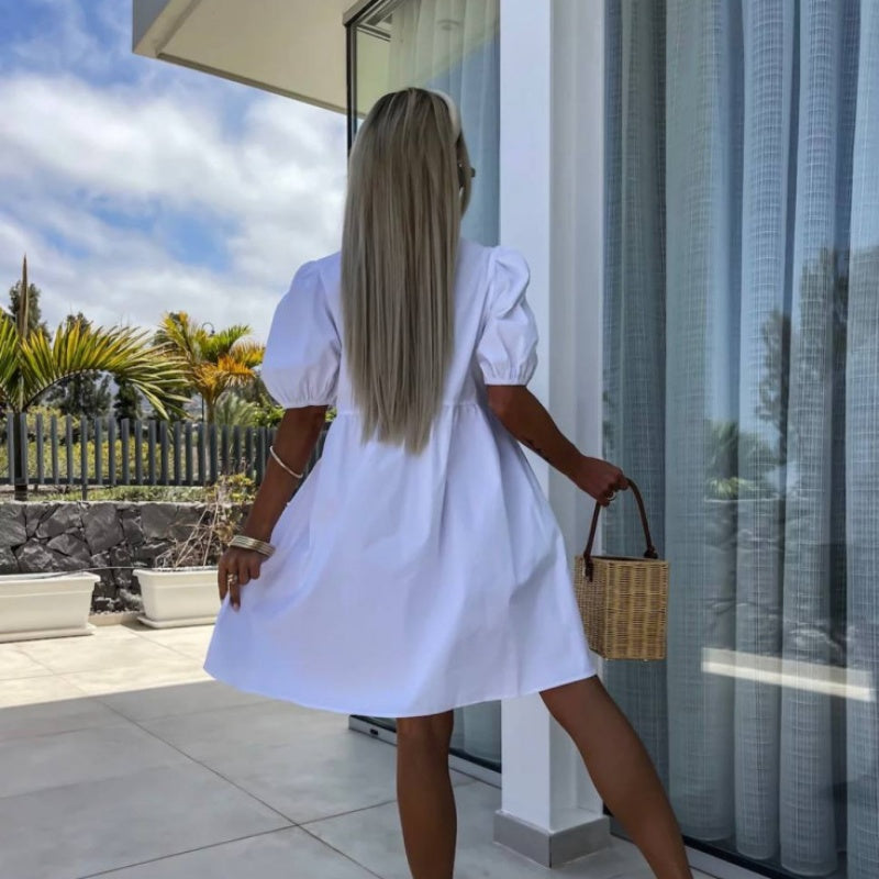 Oana | Bow Tie Puff Sleeve Smock Dress