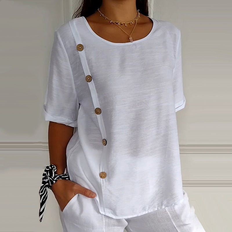Velma | Side Button Short Sleeve Blouse