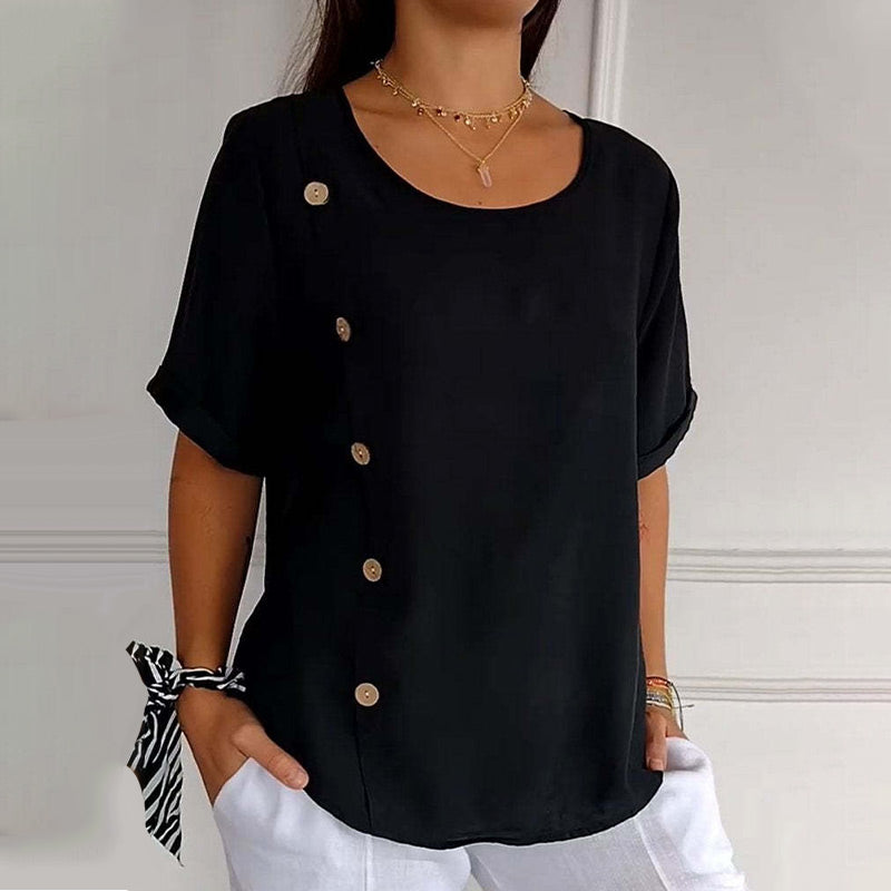 Velma | Side Button Short Sleeve Blouse