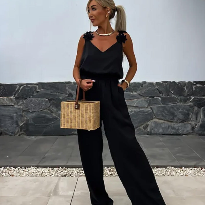 Anselma | Floral Strap Wide Leg Jumpsuit