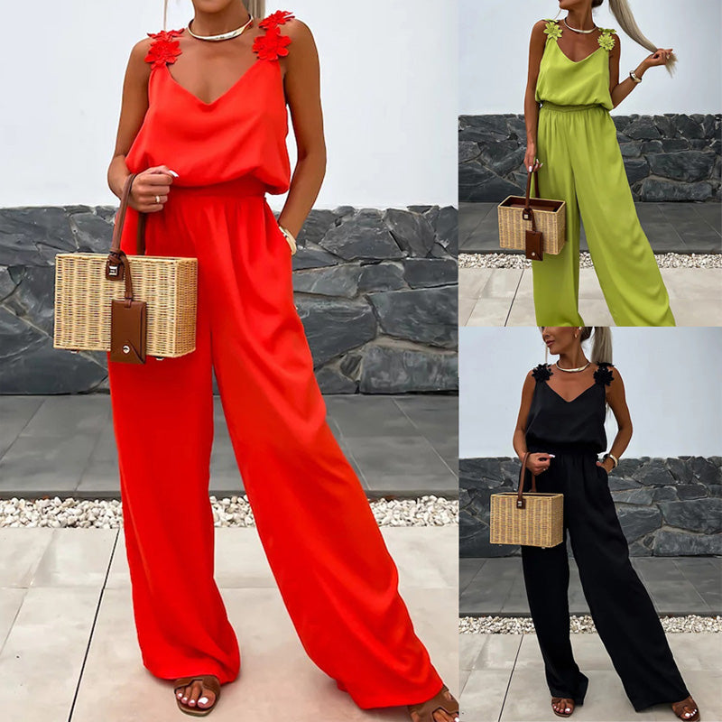 Anselma | Floral Strap Wide Leg Jumpsuit