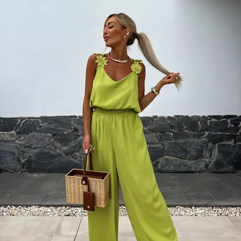 Anselma | Floral Strap Wide Leg Jumpsuit