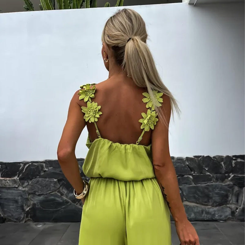 Anselma | Floral Strap Wide Leg Jumpsuit