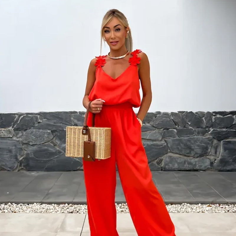 Anselma | Floral Strap Wide Leg Jumpsuit