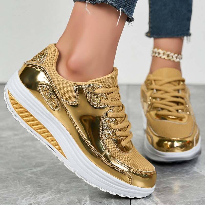 Darina | Casual Platform Sneakers Metallic Panel Detail