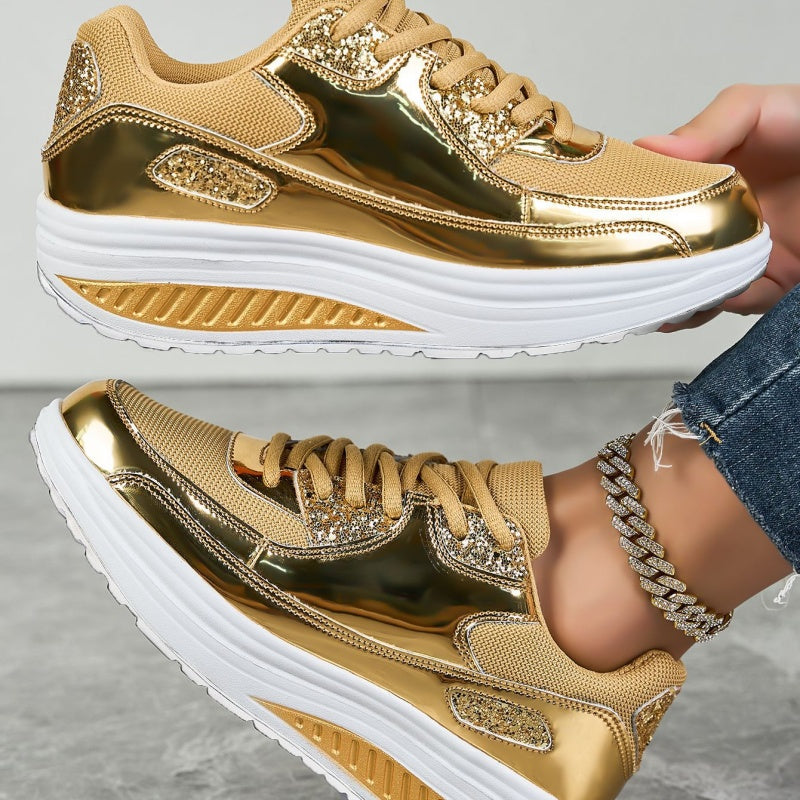 Darina | Casual Platform Sneakers Metallic Panel Detail