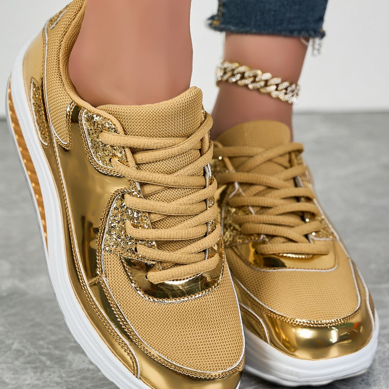 Darina | Casual Platform Sneakers Metallic Panel Detail