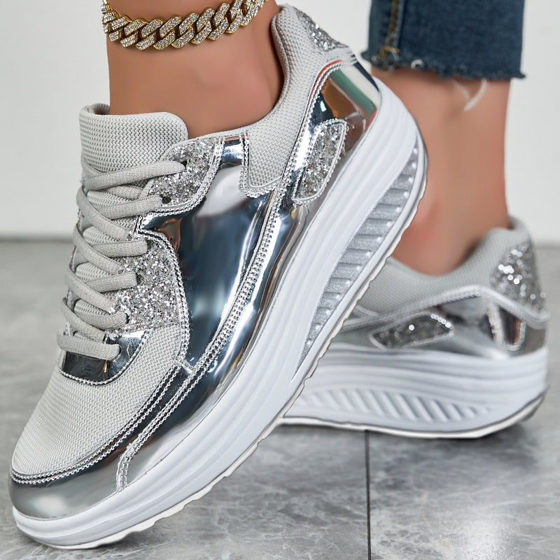 Darina | Casual Platform Sneakers Metallic Panel Detail