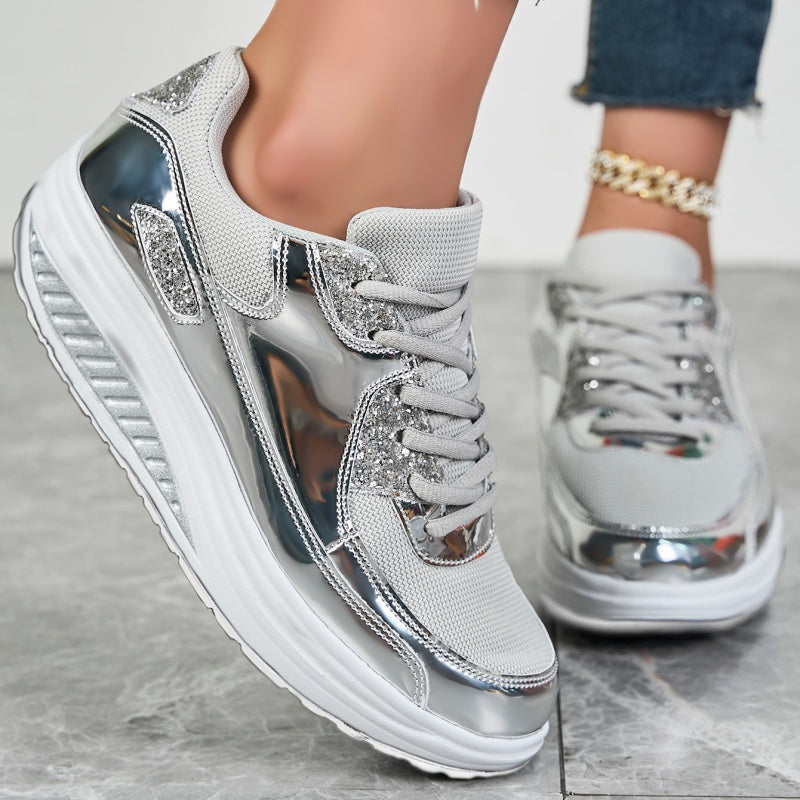 Darina | Casual Platform Sneakers Metallic Panel Detail