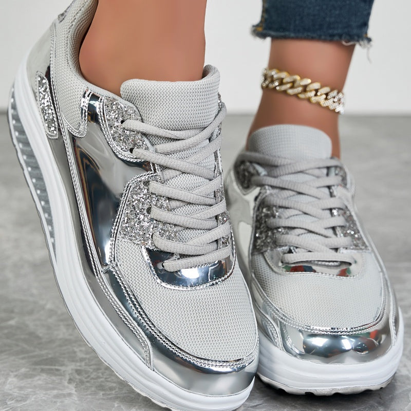 Darina | Casual Platform Sneakers Metallic Panel Detail