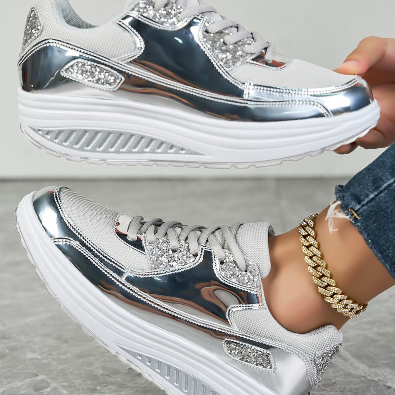Darina | Casual Platform Sneakers Metallic Panel Detail