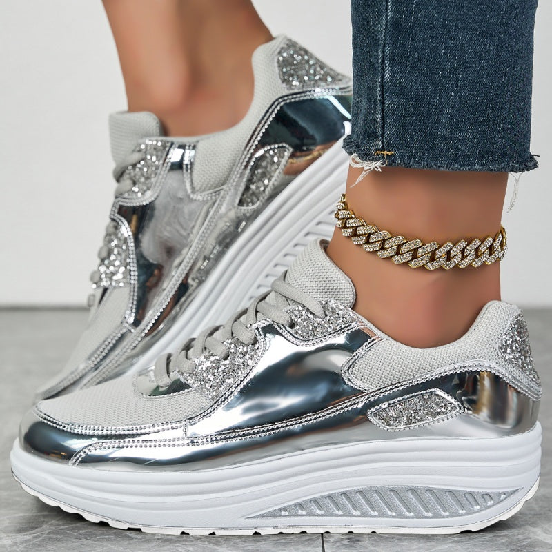 Darina | Casual Platform Sneakers Metallic Panel Detail