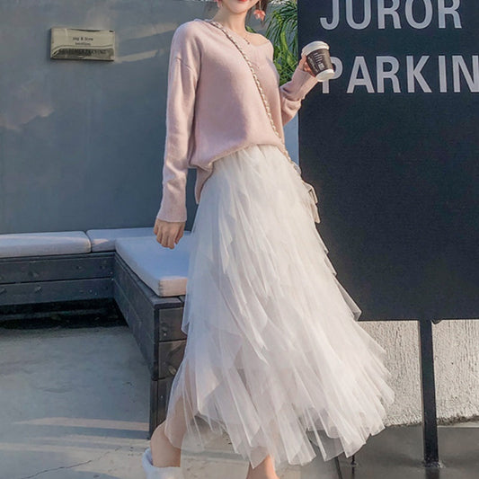Nadeene | Layered Mesh Midi Tulle Skirt