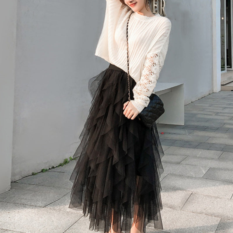 Nadeene | Layered Mesh Midi Tulle Skirt