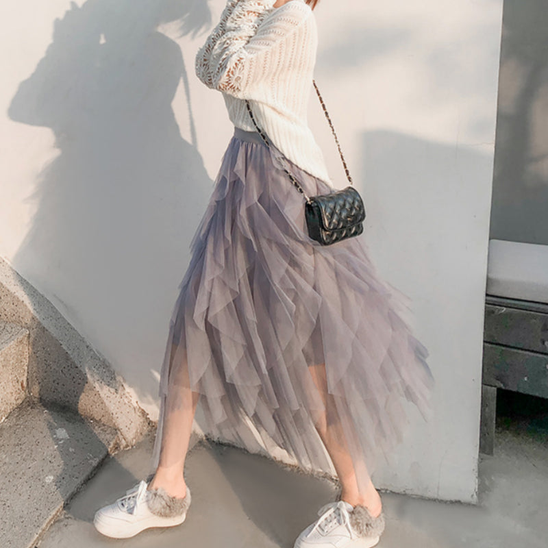 Nadeene | Layered Mesh Midi Tulle Skirt