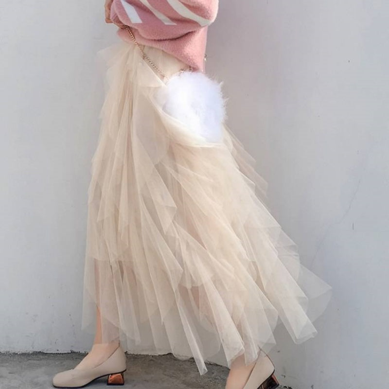 Nadeene | Layered Mesh Midi Tulle Skirt