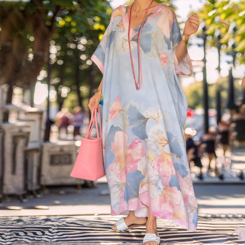 Gima - Floral Print V Neck Maxi Dress