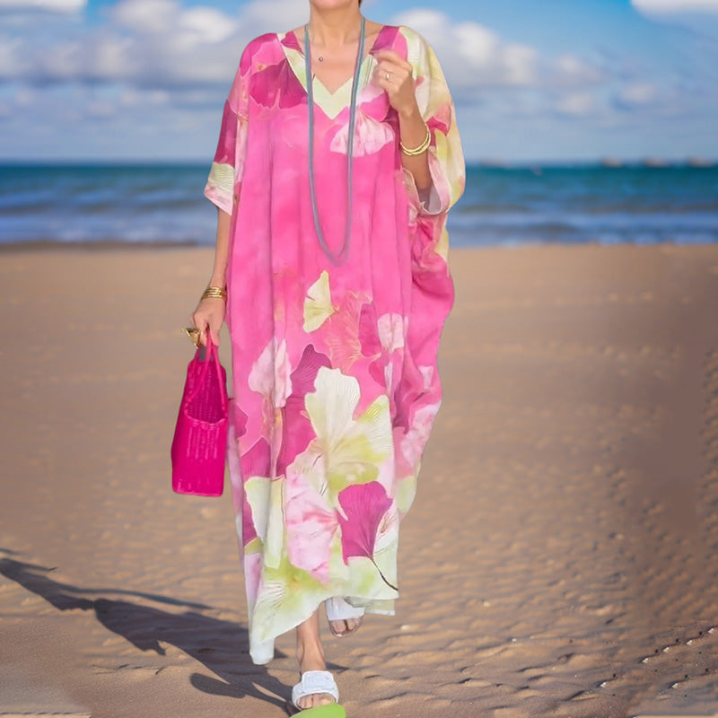Gima - Floral Print V Neck Maxi Dress