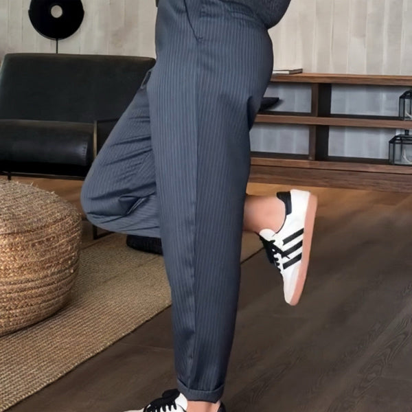 Angelina | Straight Leg Pinstripe Ankle Trousers