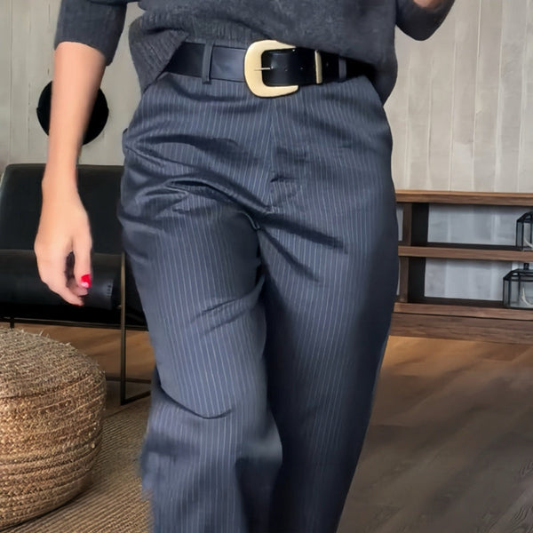 Angelina | Straight Leg Pinstripe Ankle Trousers