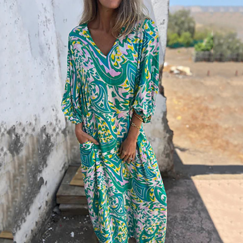 Yanina | Printed V Neck Maxi Dress