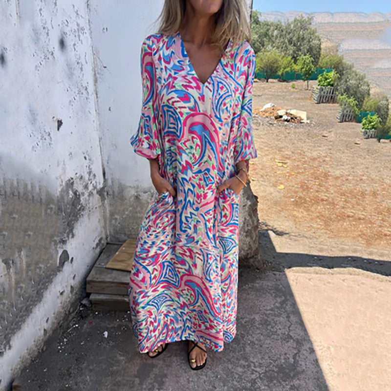 Yanina | Printed V Neck Maxi Dress