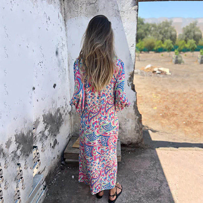 Lowri | Boho Print V-Neck Maxi Dress
