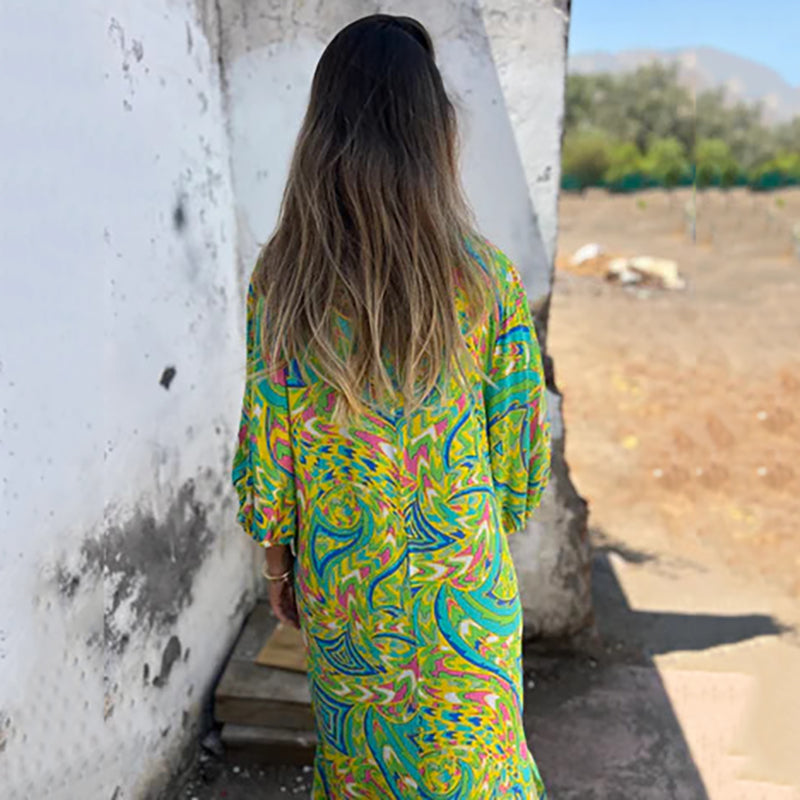 Lowri | Boho Print V-Neck Maxi Dress