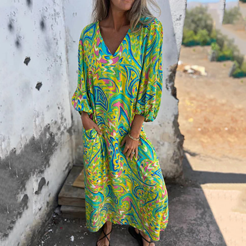 Yanina | Printed V Neck Maxi Dress