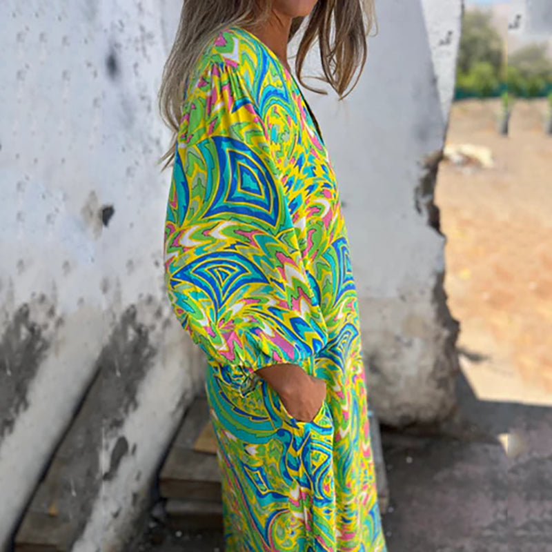 Yanina | Printed V Neck Maxi Dress