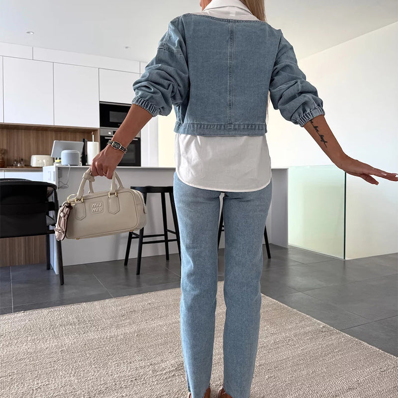 Nadira | Denim-Style Cropped Top and Trouser Set