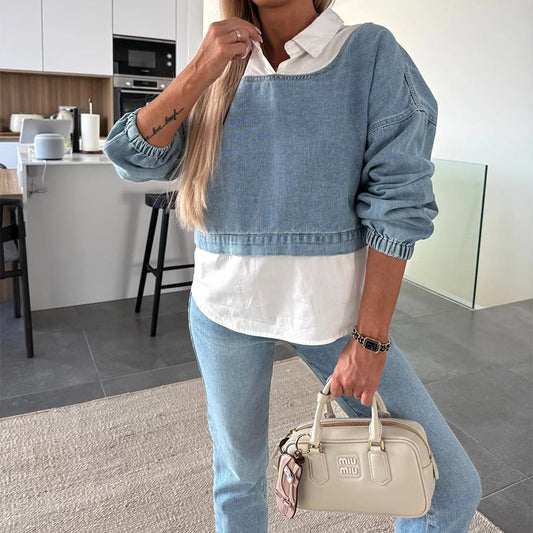 Nadira | Denim-Style Cropped Top and Trouser Set