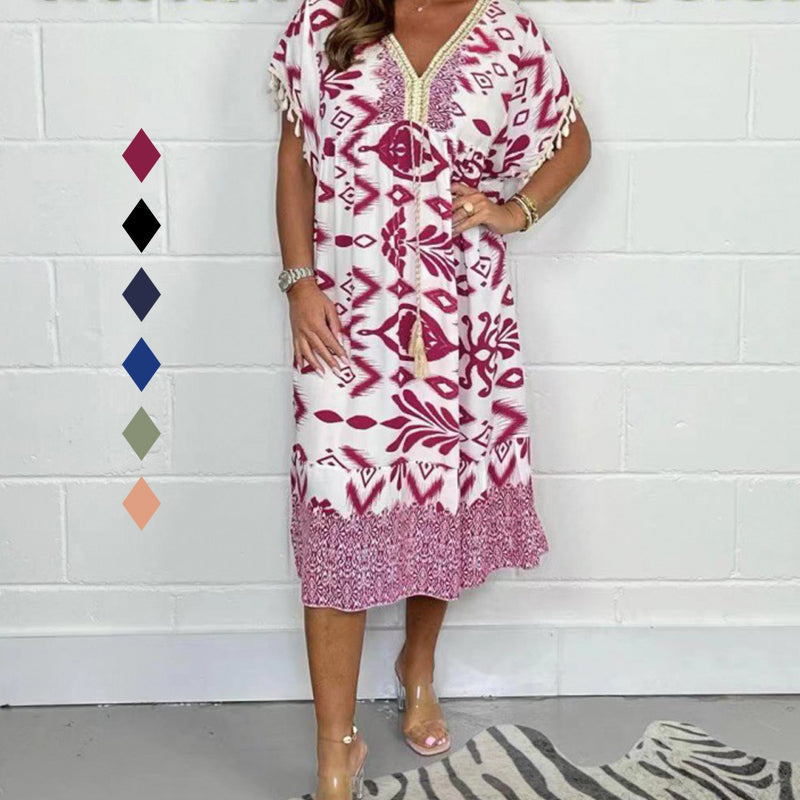 Alyex | Printed V Neck Midi Dress